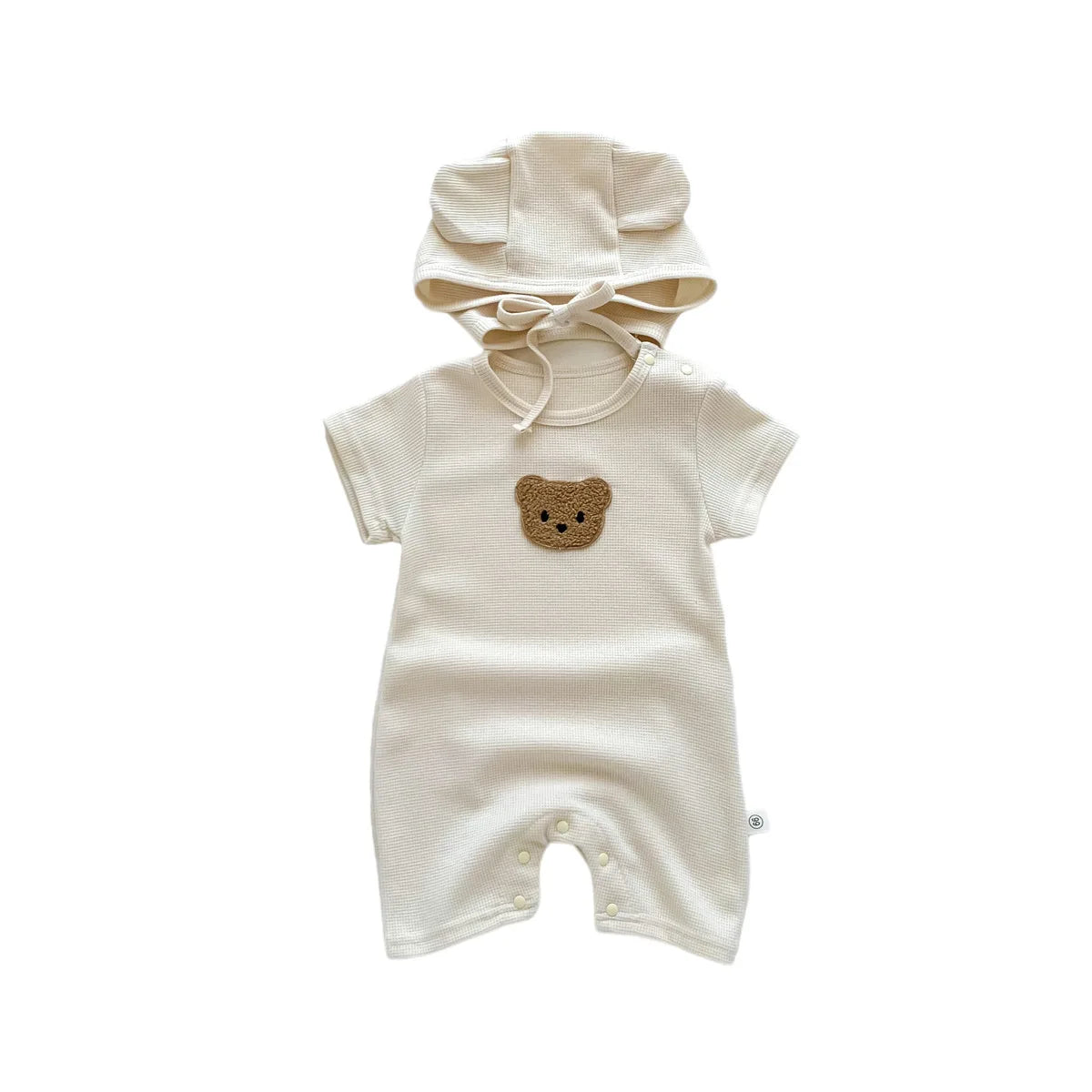 Barboteuse Ours Patch + Chapeau – Bébé Unisexe 0-24 mois