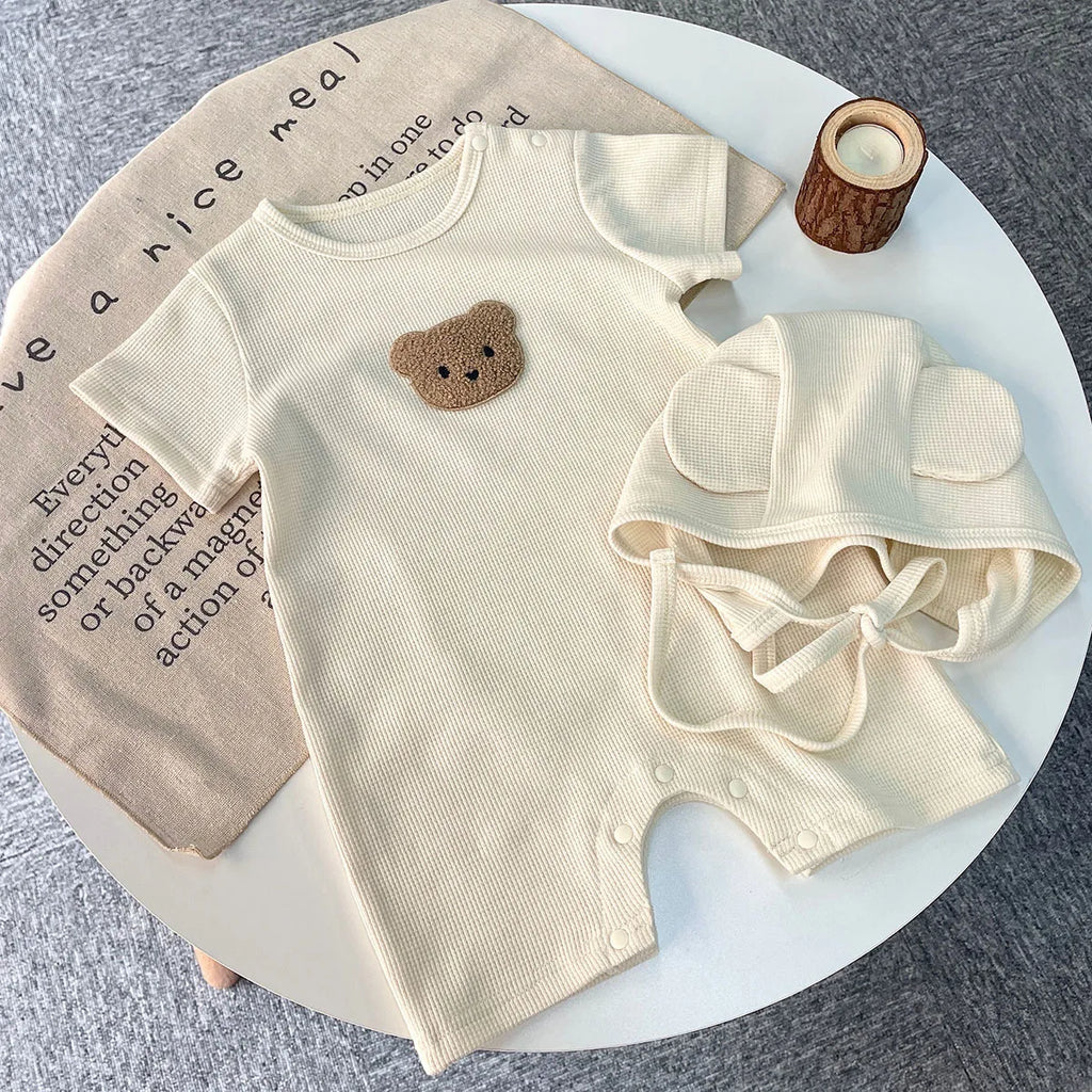 Barboteuse Ours Patch + Chapeau – Bébé Unisexe 0-24 mois