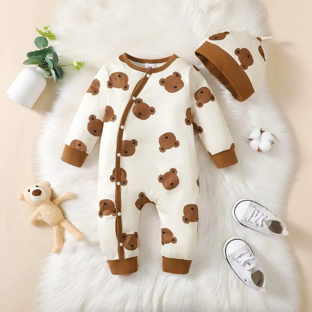 Barboteuse Nounours + Bonnet – Bébé Unisexe 0-18 mois