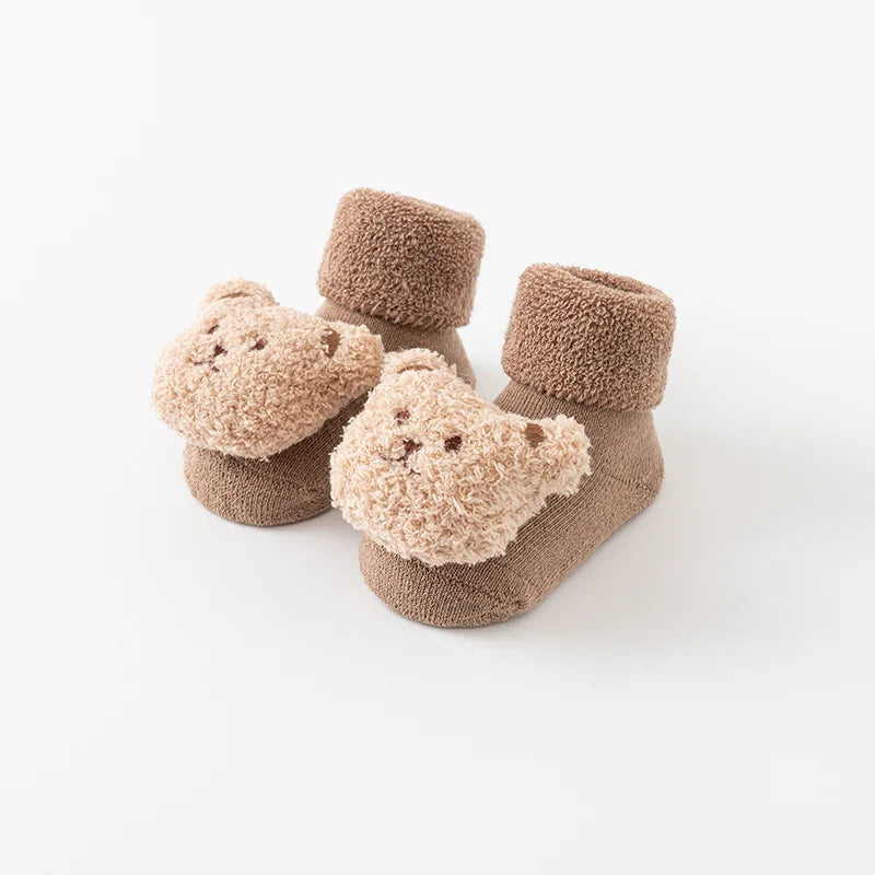 Chaussons Bébé Antidérapants Nounours – Unisexe 0-3 ans